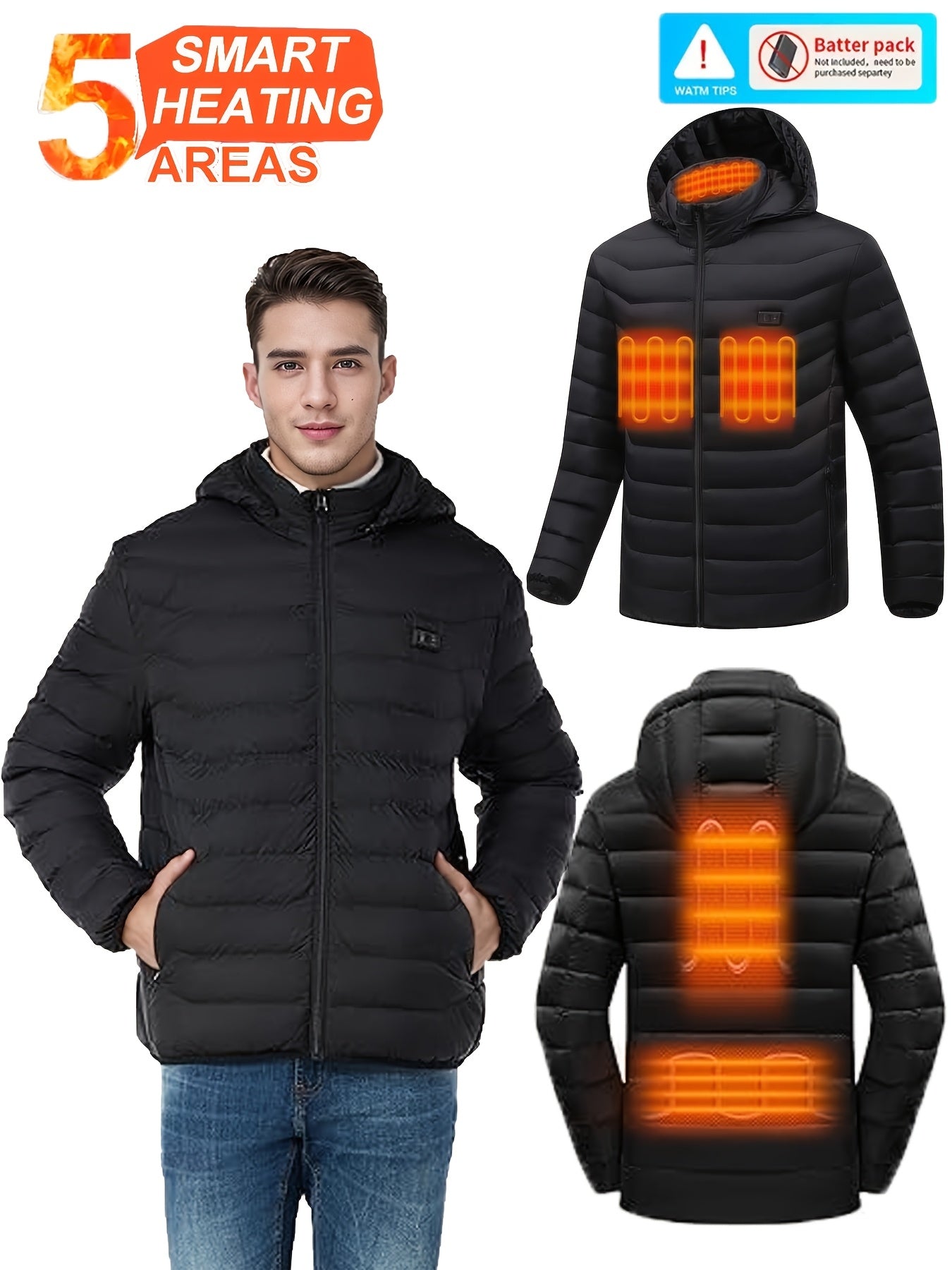 Veste Chauffante Homme Légère À Capuche Pour Randonnée Outdoor Sans Batterie Nylon Tissé by LSDLBoutique