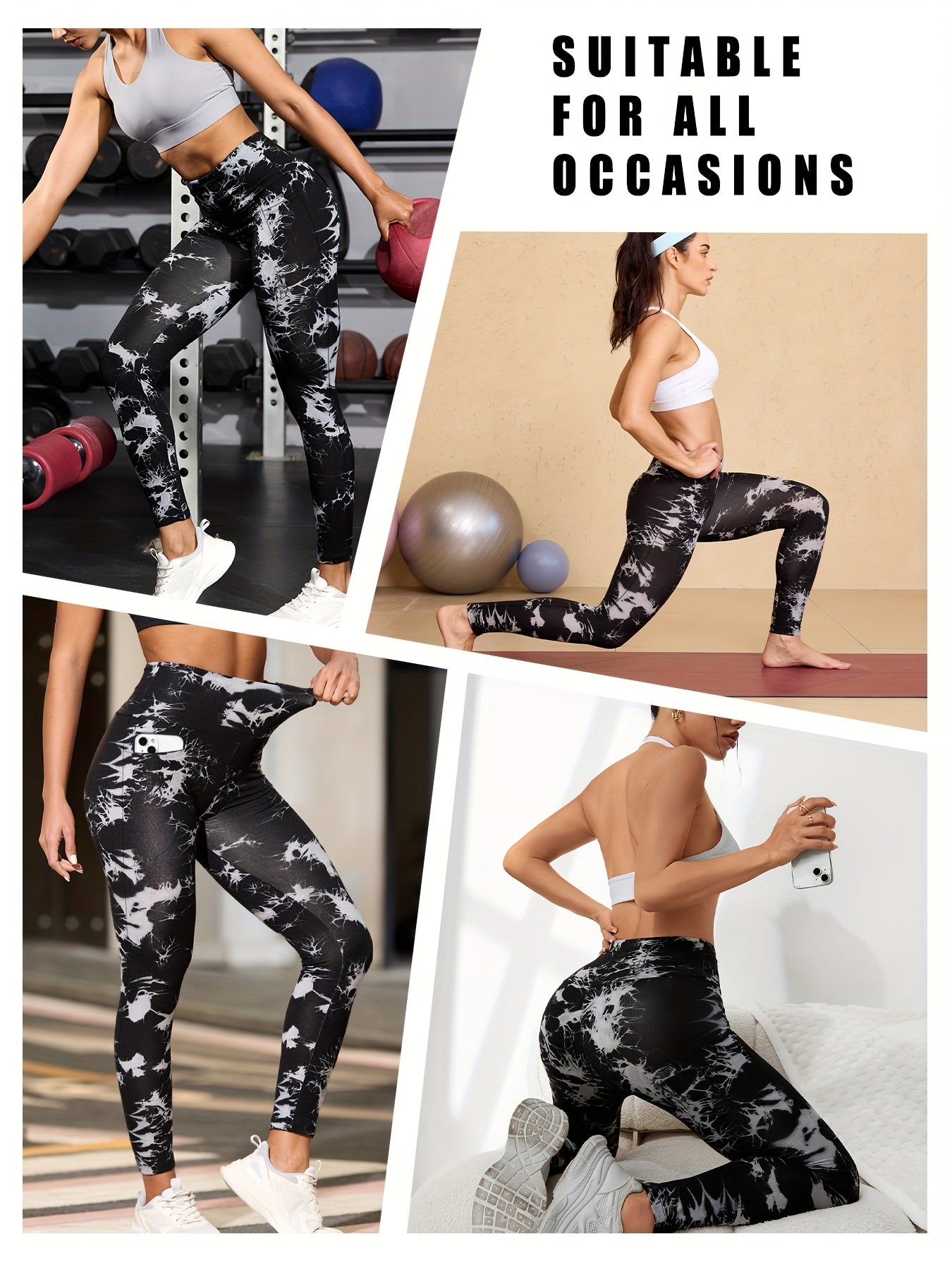 Lot De 3 Leggings Femme Taille Haute Avec Contrôle Du Ventre Imprimé Tie Dye Poches Stretch Opaques by LSDLBoutique.ch