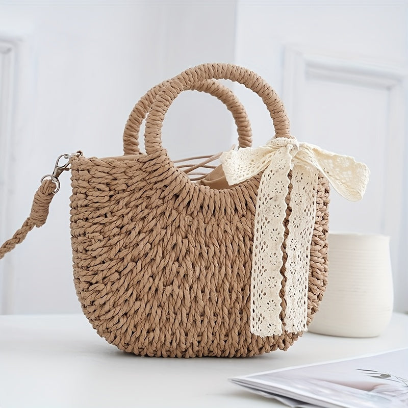 Trendy Mini Straw Crossbody Bag with Decorative Tassel, Handwoven Hollow Design for Summer Wear, Detachable Shoulder Strap, Lined for Easy Practicality, SendpiSTIL by LSDLBoutique.ch