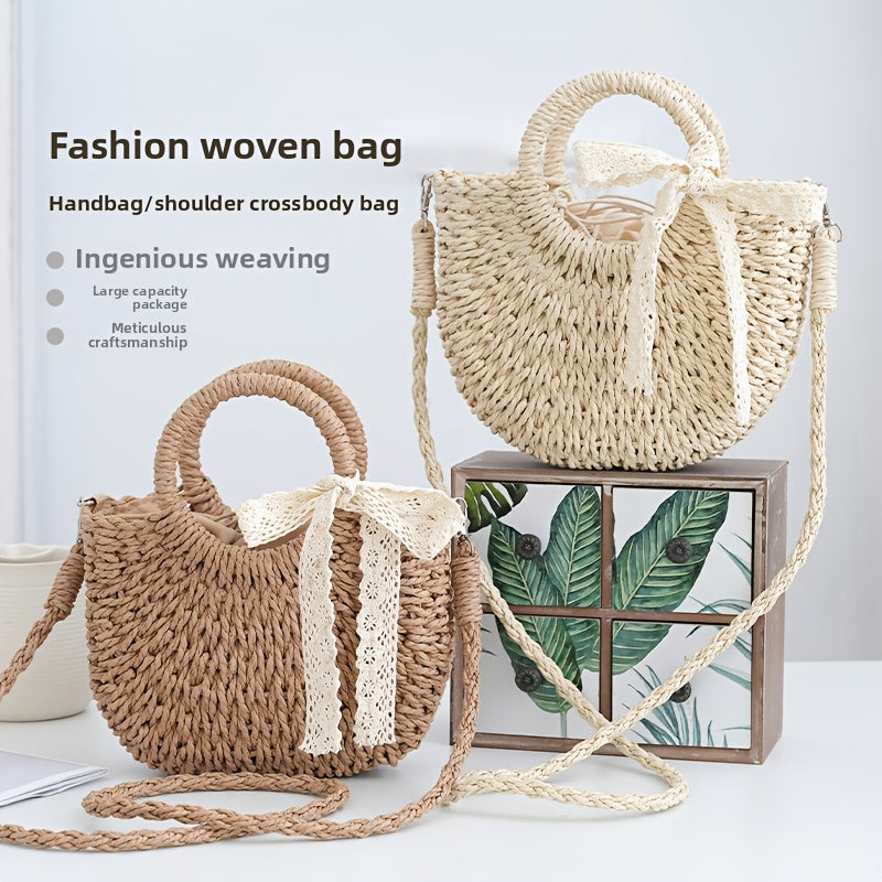 Trendy Mini Straw Crossbody Bag with Decorative Tassel, Handwoven Hollow Design for Summer Wear, Detachable Shoulder Strap, Lined for Easy Practicality, SendpiSTIL by LSDLBoutique.ch