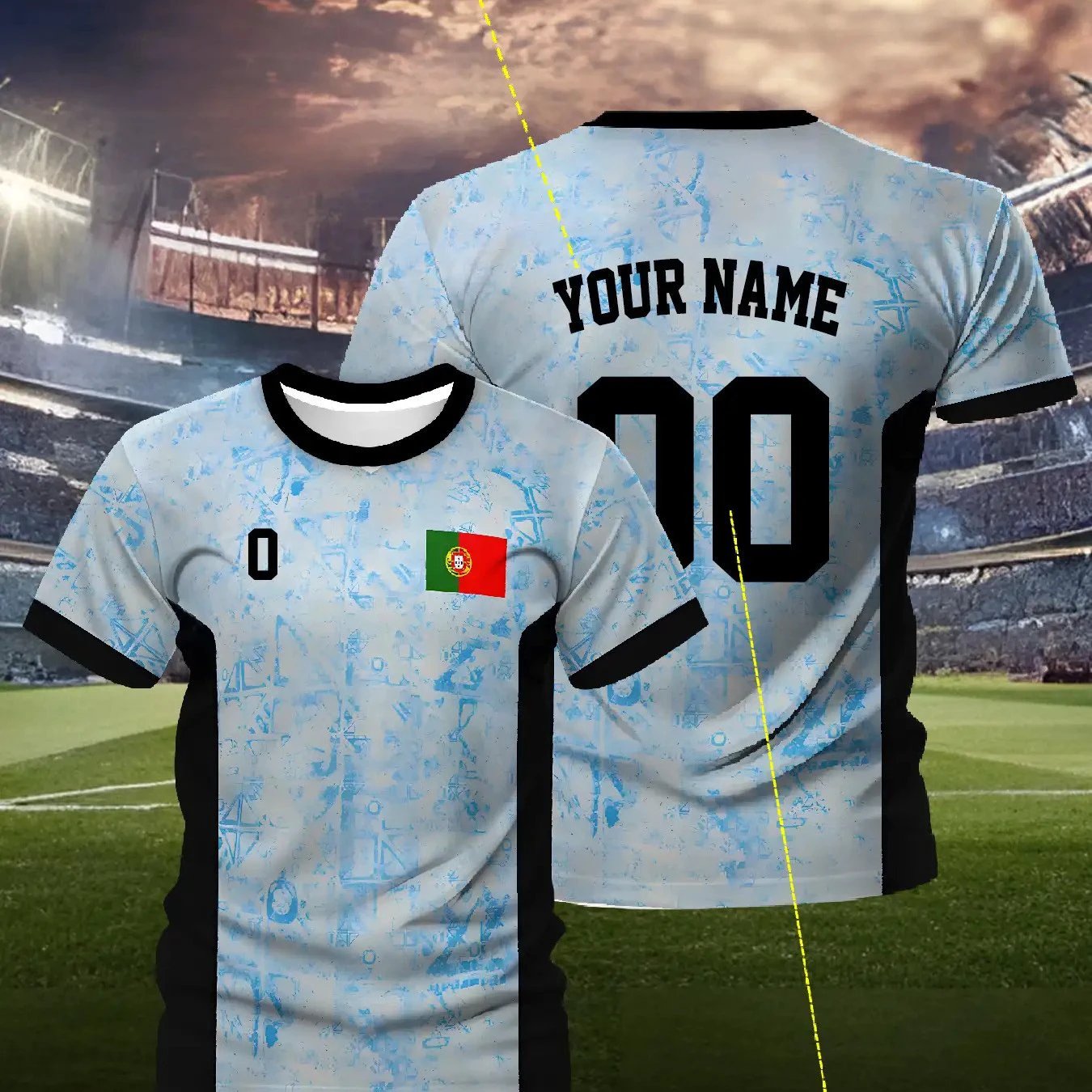 Maillot Foot Personalise Nom Numéro Bleu Noir