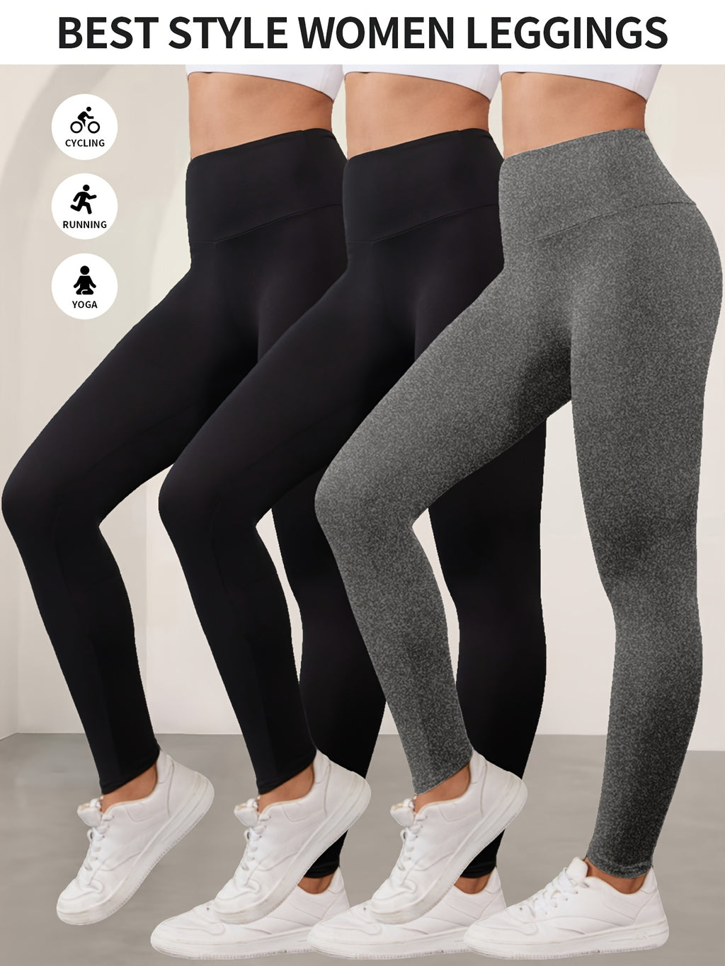 Lot De 3 Leggings Femme Taille Haute Opaques Avec Stretch Contrôle Du Ventre Et Ceinture Antidérapante by LSDLBoutique.ch