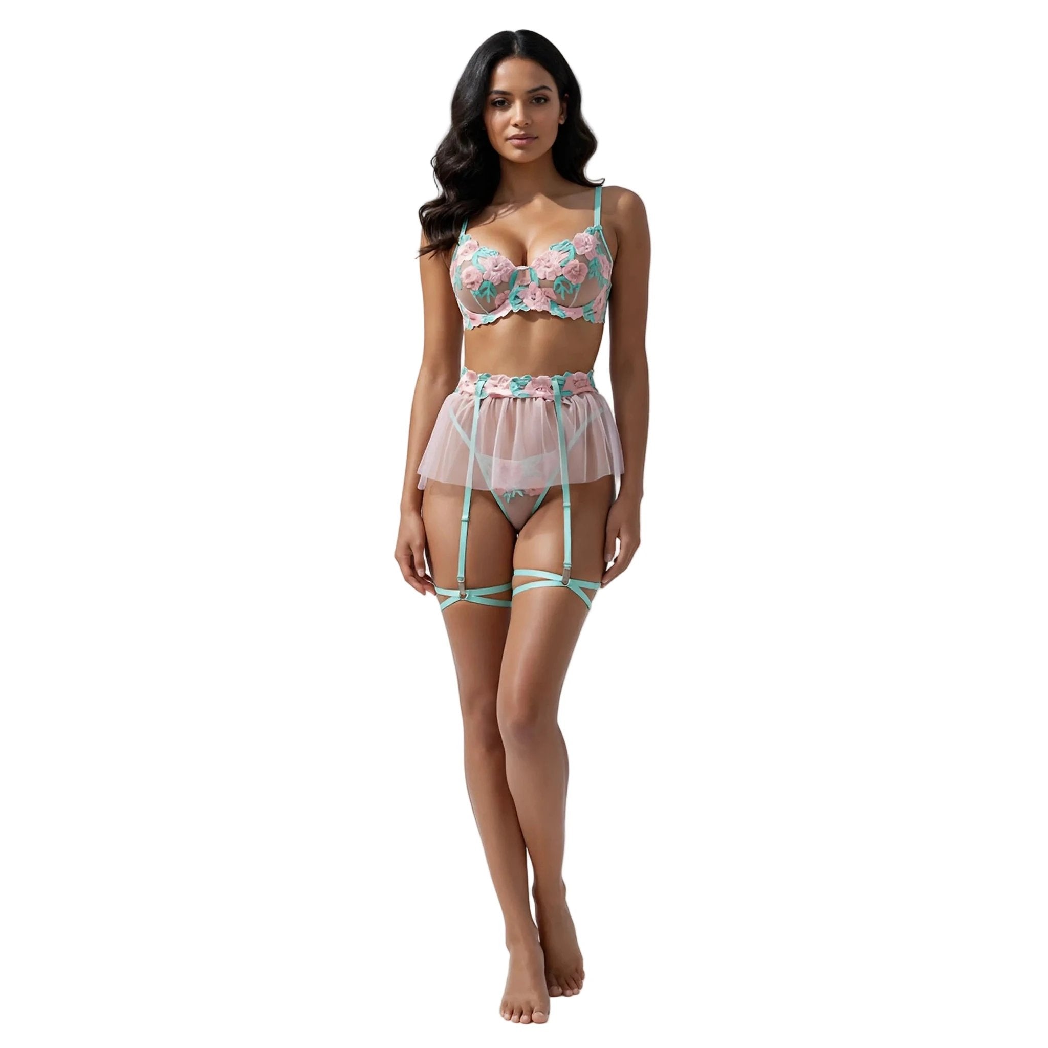 Les Secrets de Léa – Ensemble lingerie maille transparente florale – Béryl