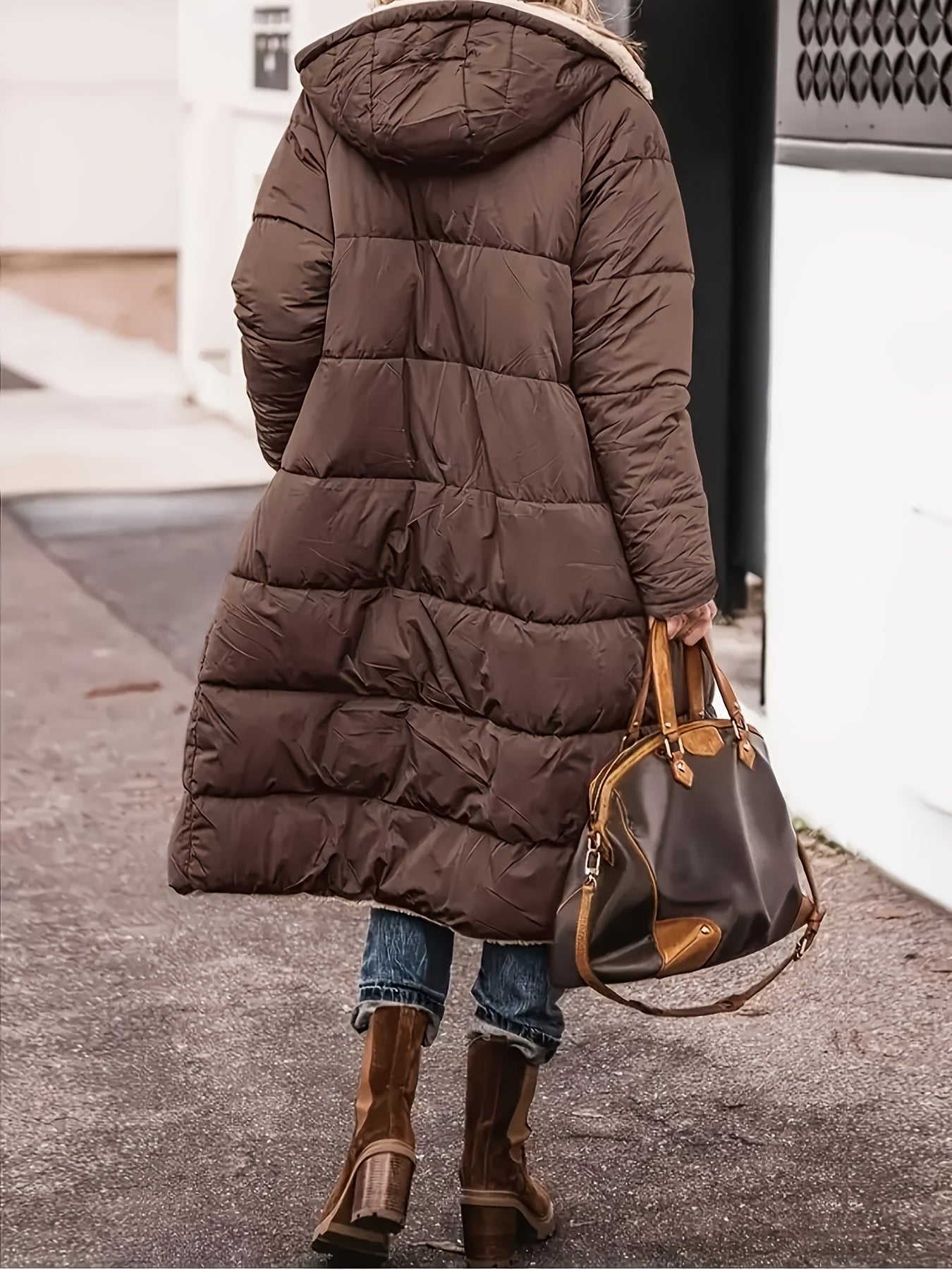 Manteau Femme Hiver Long Doublé Thermique À Capuche Poches Beige Marron Taupe Chaud by LSDLBoutique.ch