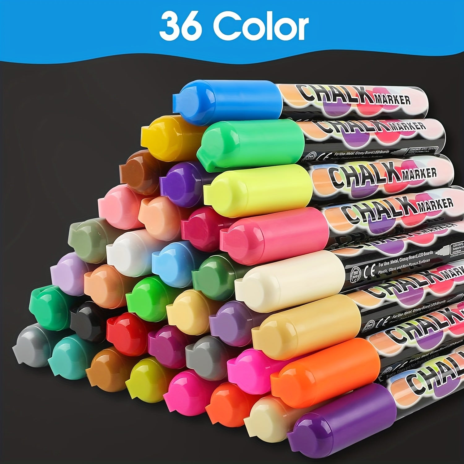 36 Marqueurs Craie Effaçables à l’Eau – Pointes Réversibles Biseautée/Ronde – Pour Tableau, Vitre, Miroir – Encre Lavable by LSDLBoutique.ch