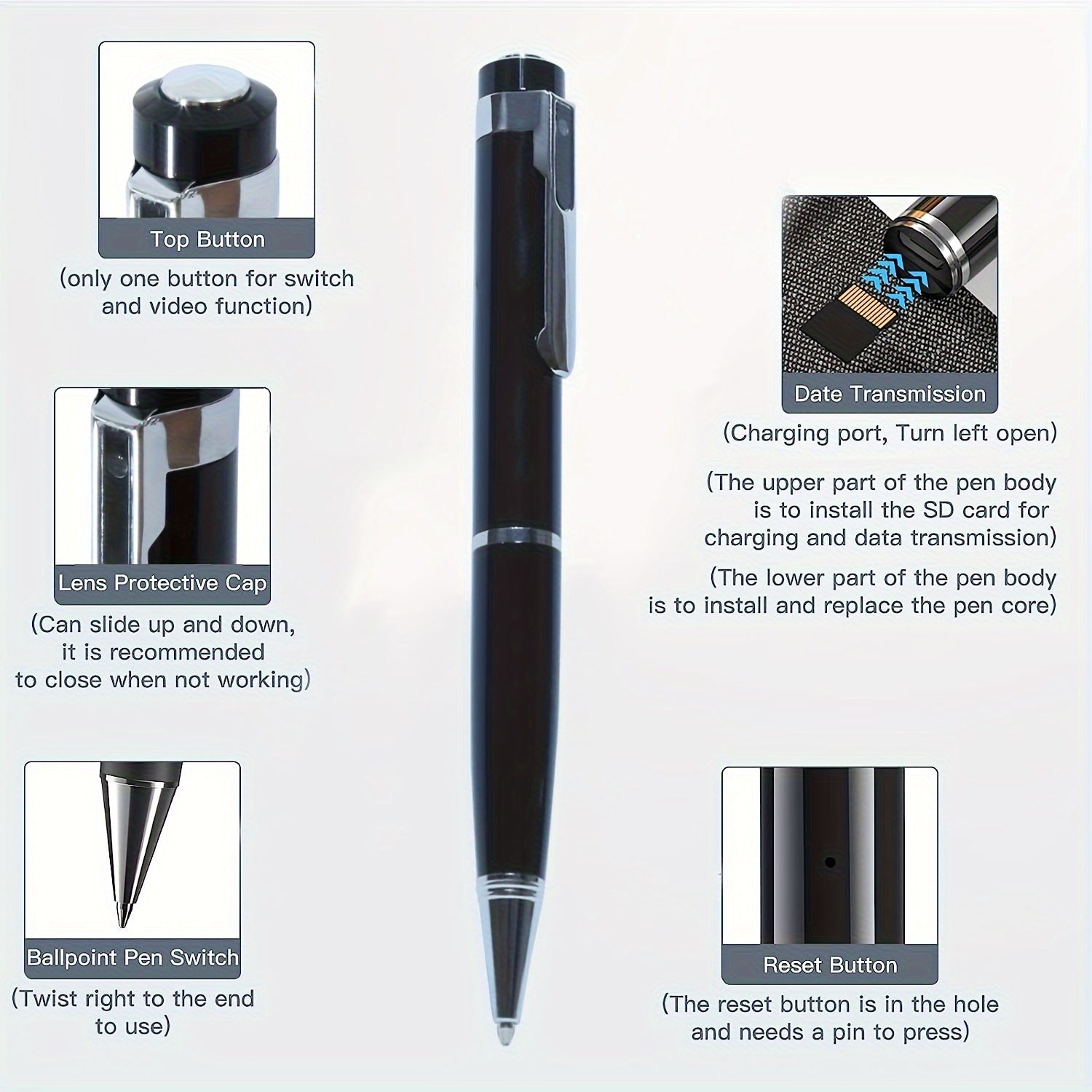 SpyPen – Stylo Caméra HD Portable avec Mémoire Intégrée 32Go by LSDLBoutique.ch