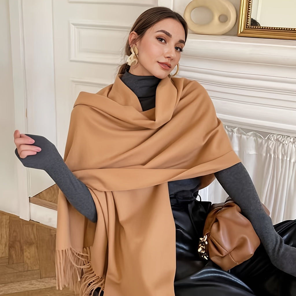 Foulard Femme Élégant à Franges Style Bohème Hiver Coloris Unis Tissu Jacquard Doux et Résistant by LSDLBoutique.ch