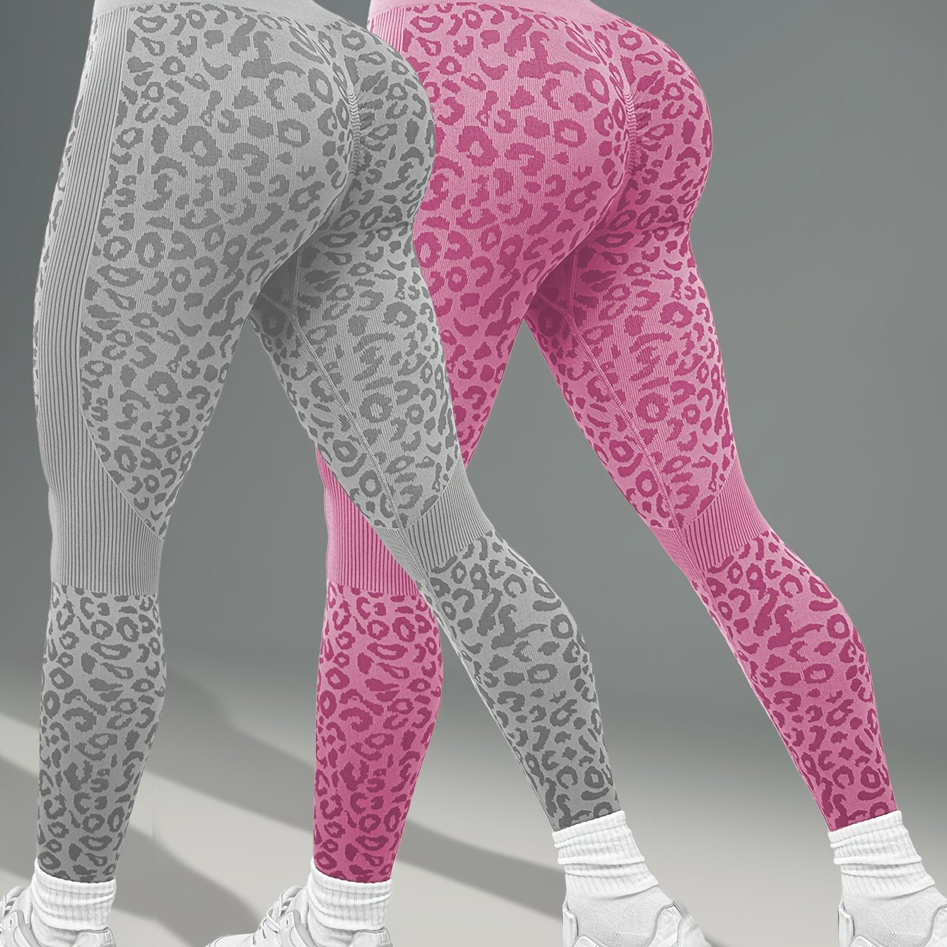 Lot de 2 Leggings Femme Taille Haute Imprimé Léopard Gainant Tissu Respirant et Opaque pour Yoga Fitness by LSDLBoutique.ch