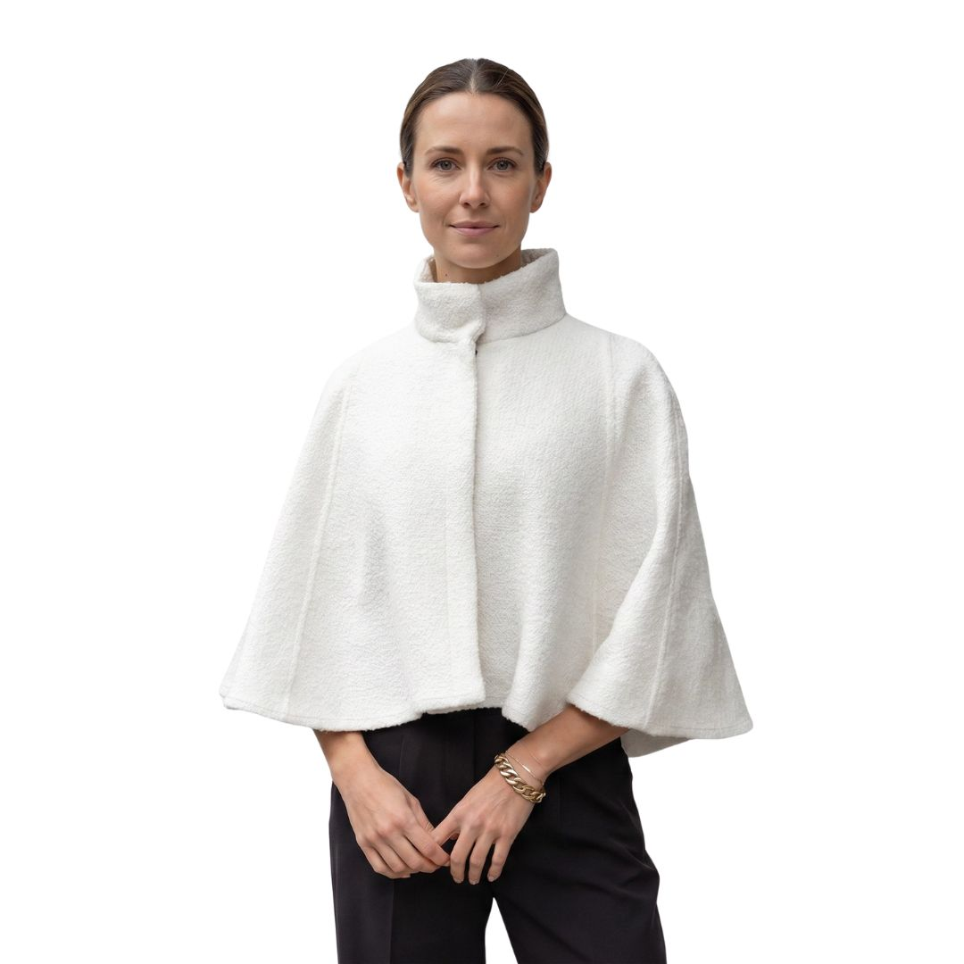 White Wool Cape with Zipper