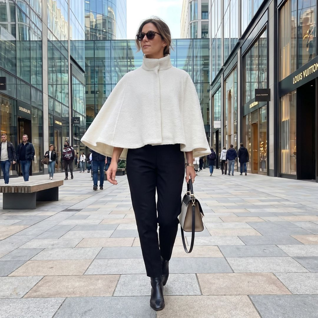 White Wool Cape with Zipper