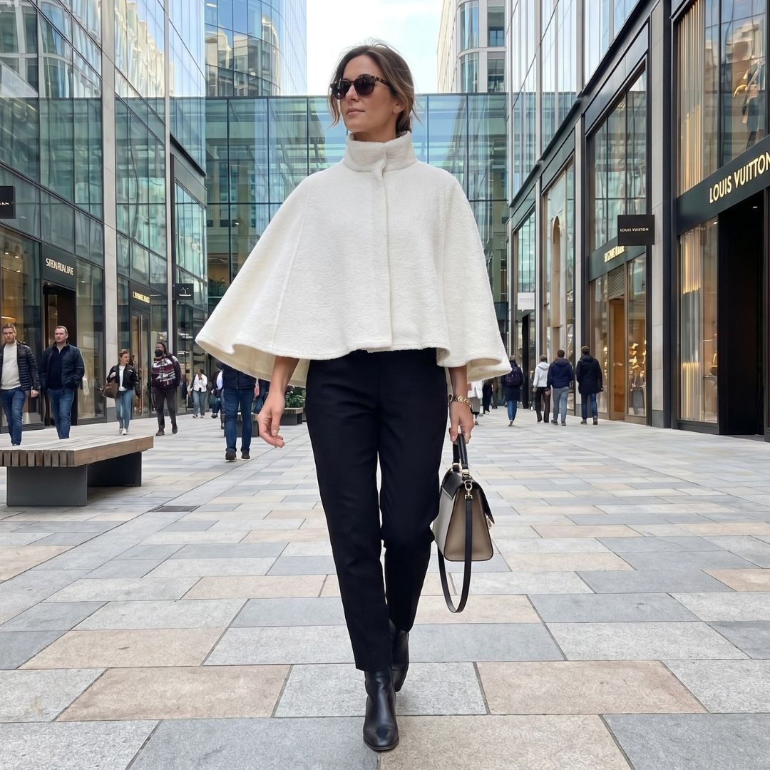 White Wool Cape with Zipper