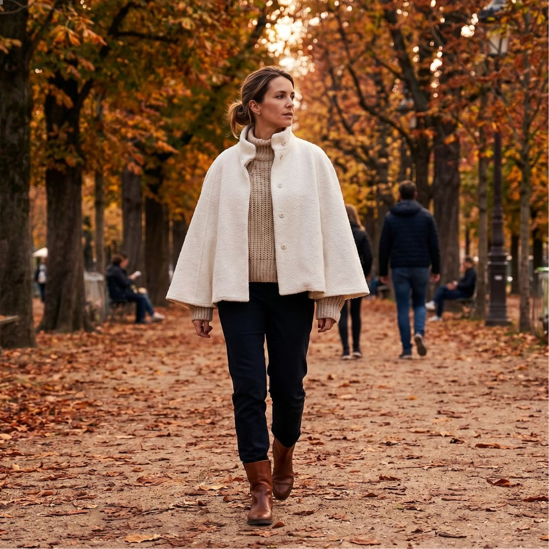 White Wool Cape with Zipper