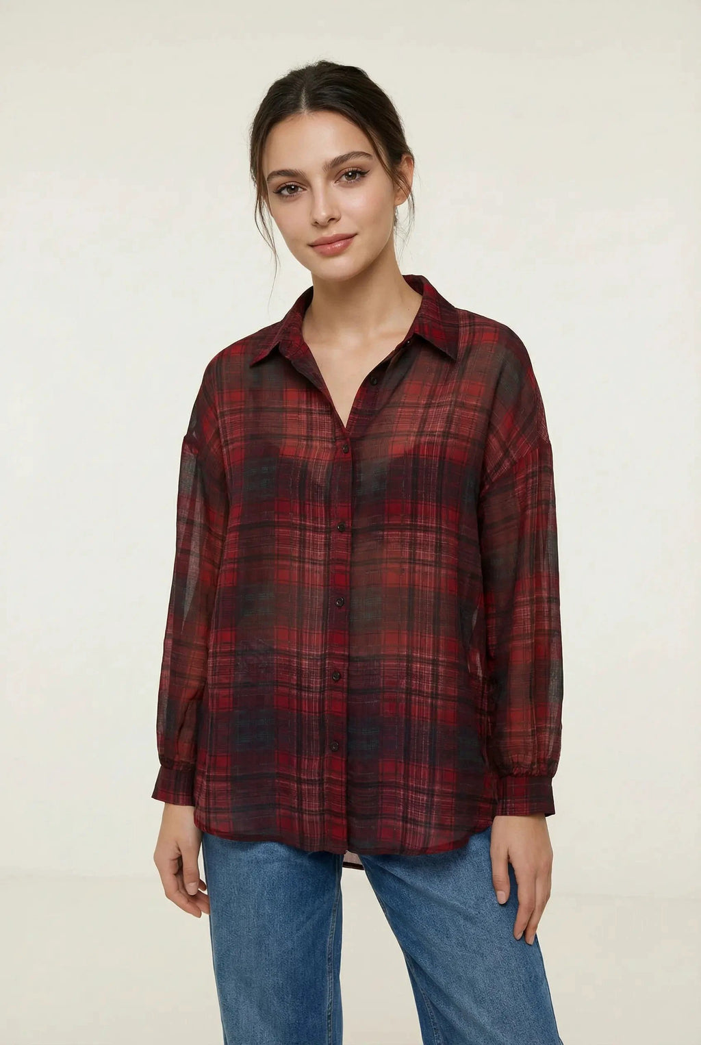 Chemise Protection Solaire À Carreaux Rouge Noir Manches Longues