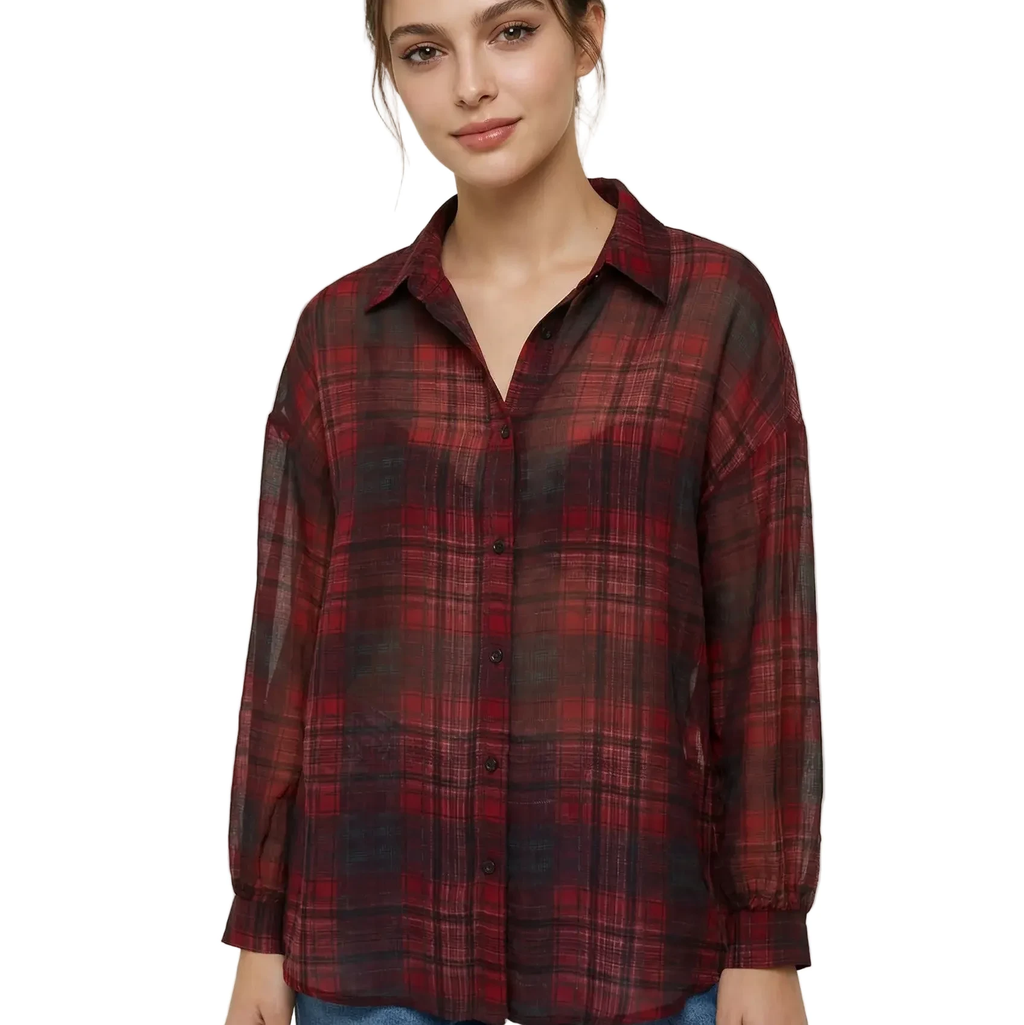 Chemise Protection Solaire À Carreaux Rouge Noir Manches Longues