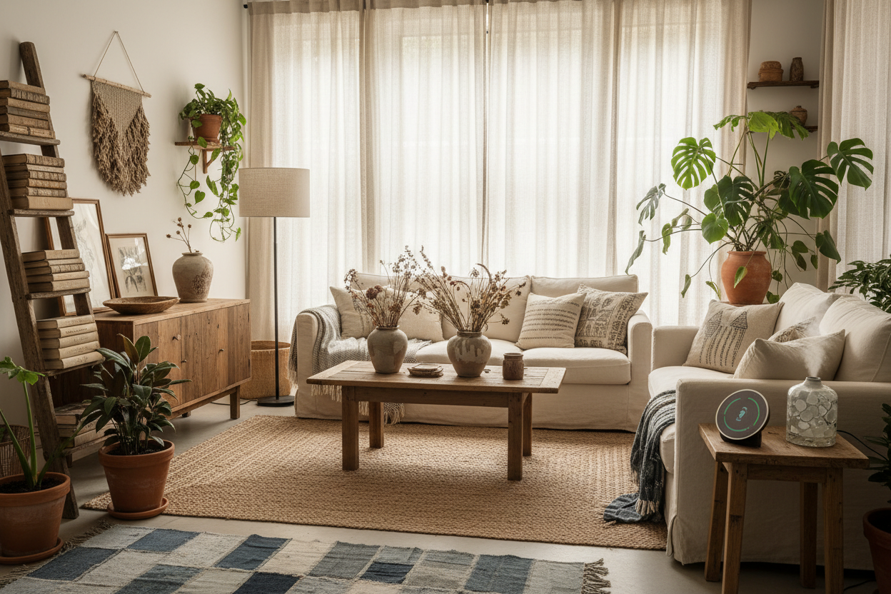  Déco design et durabilité. Lobjets connectés discrets, intégrés à des intérieurs empreints de calme, de nature et de poésie.
L’accent mis sur le fait main, la récupération et le mix vintage-contemporain 