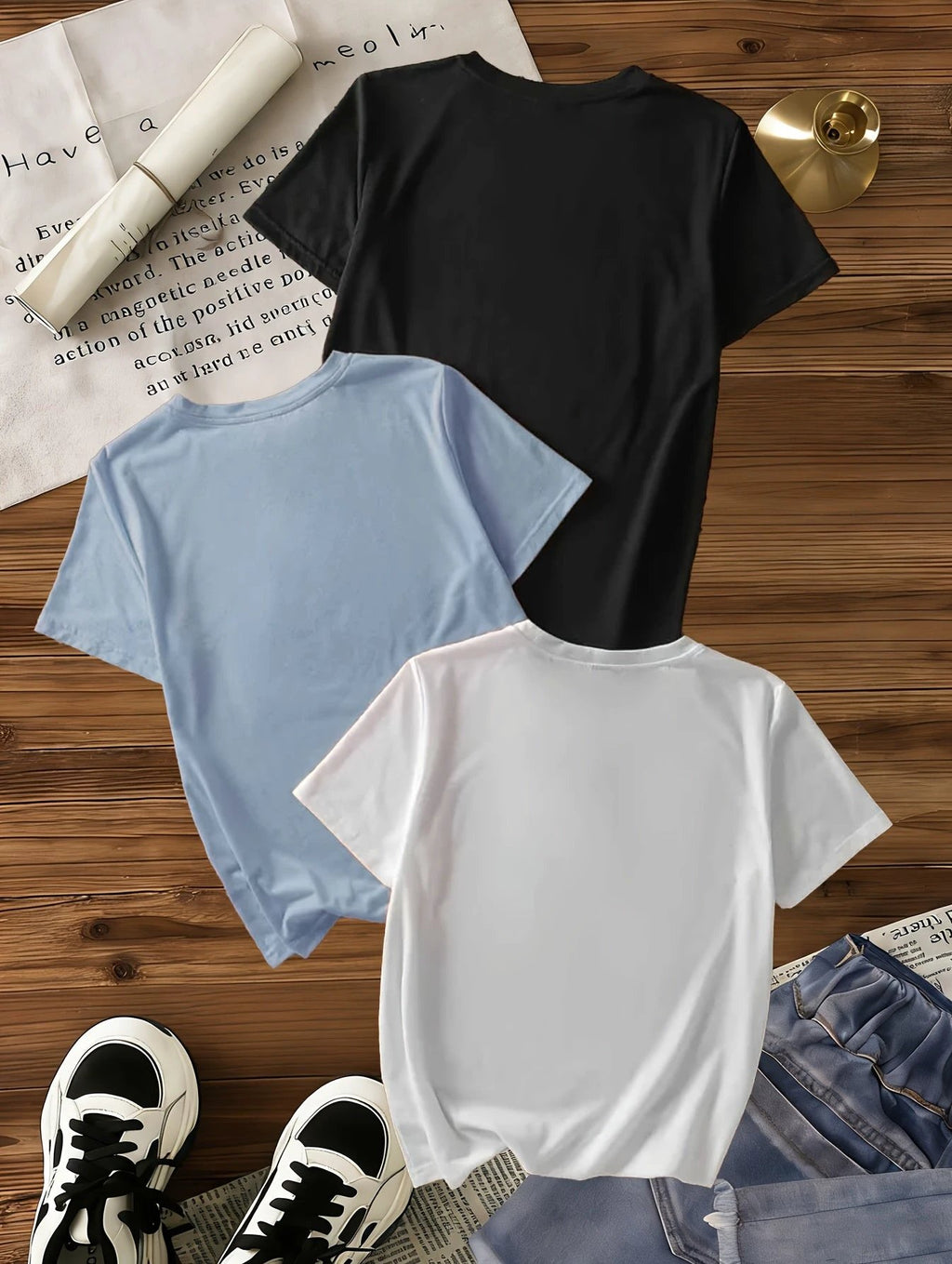 Lot de 3 T Shirts Fille Coeur Imprimé Léopard Noir Rose Blanc