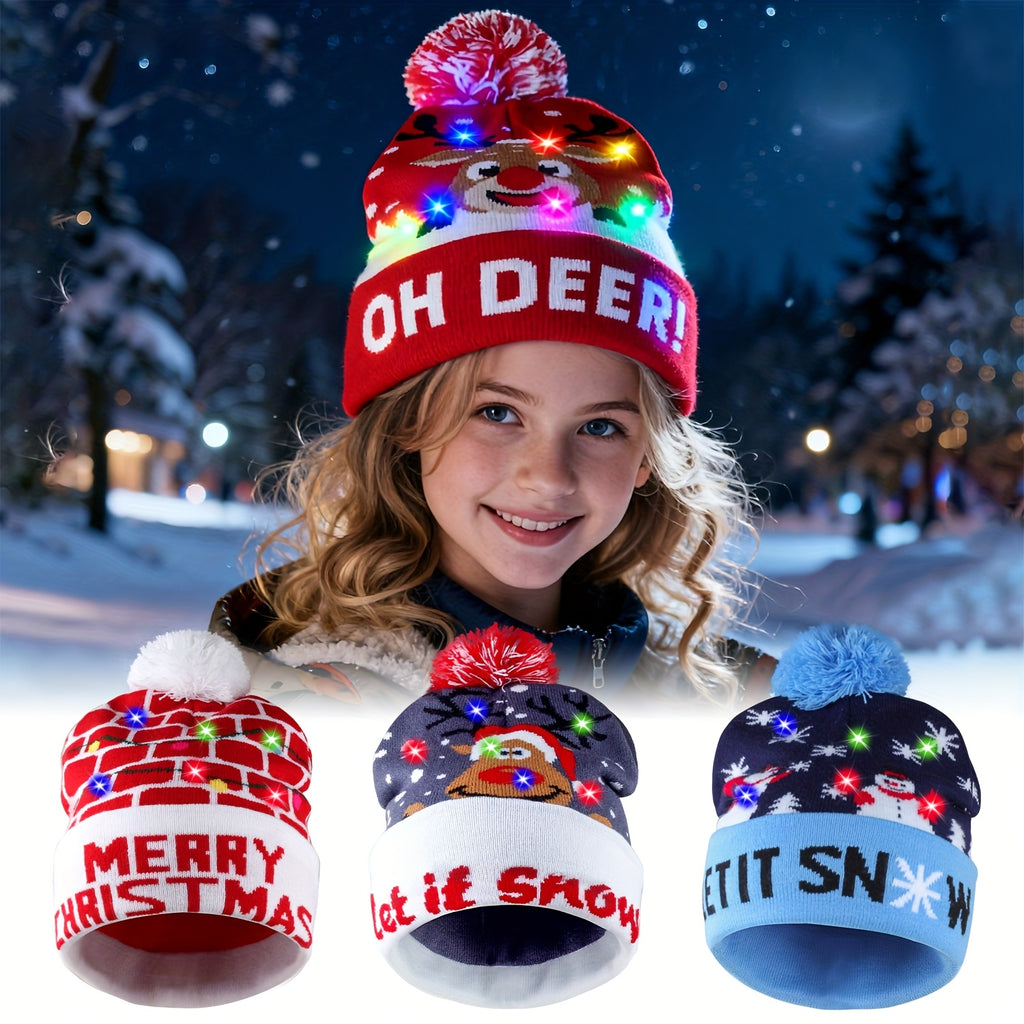 Bonnet Tricoté LED De Noël Pour Adultes Et Enfants Accessoire Festif Lumineux Chaud 100 Pour Cent Acrylique Doux by LSDLBoutique.ch