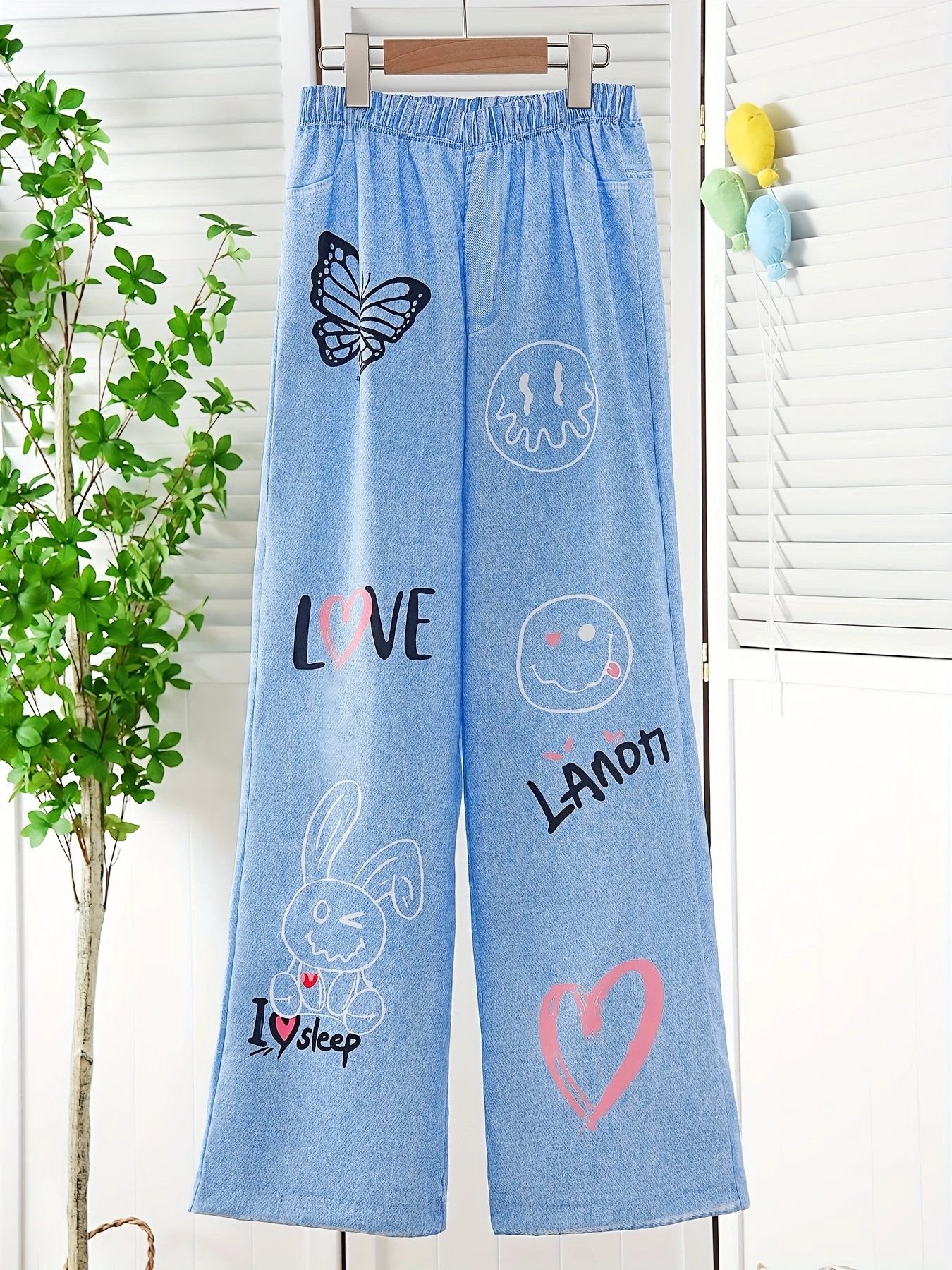 Original Graffiti Pantalon Denim Fille Imprimé Street Graffiti Automne Épais