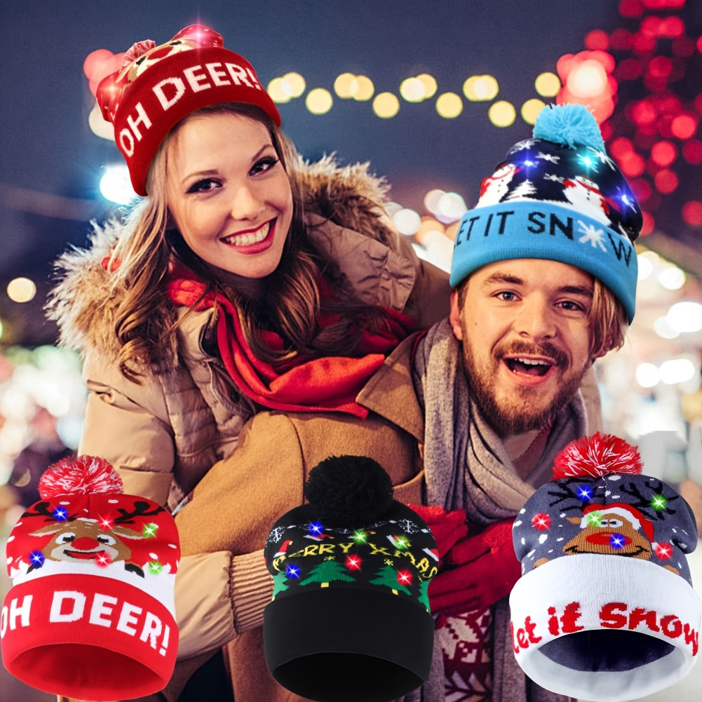 Bonnet Tricoté LED De Noël Pour Adultes Et Enfants Accessoire Festif Lumineux Chaud 100 Pour Cent Acrylique Doux by LSDLBoutique.ch