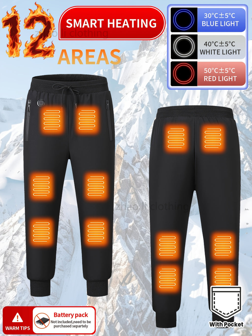 Pantalon De Sport Chauffant Avec 12 Zones De Chauffe Ceinture Renforcée Et Poches Zippées Sans Batterie by LSDLBoutique