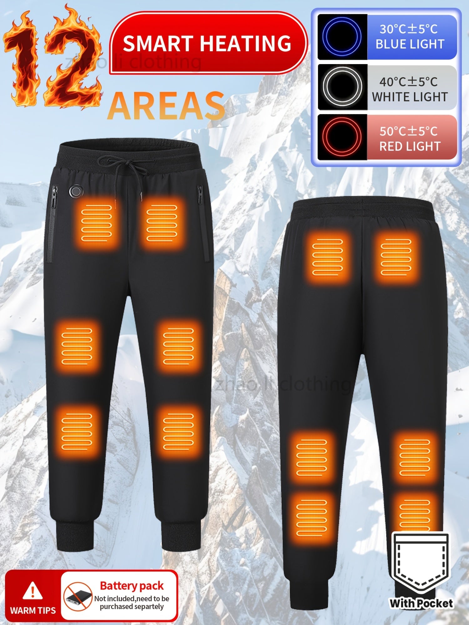 Pantalon De Sport Chauffant Avec 12 Zones De Chauffe Ceinture Renforcée Et Poches Zippées Sans Batterie by LSDLBoutique