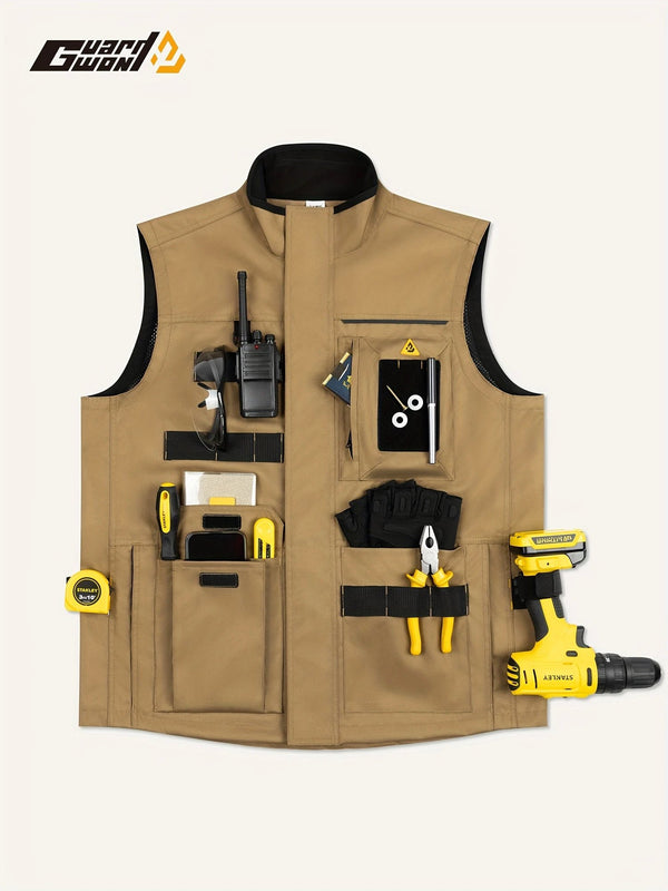 Jingmo Gilet de Travail Multi-Poches Polyester Beige - LSDLBoutique