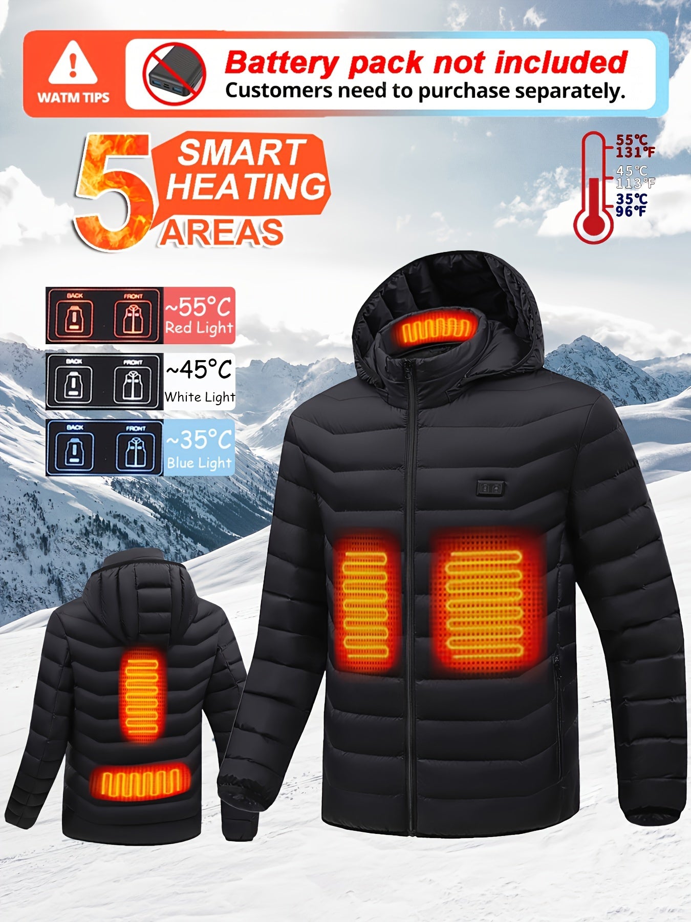 Veste Chauffante Homme Légère À Capuche Pour Randonnée Outdoor Sans Batterie Nylon Tissé by LSDLBoutique