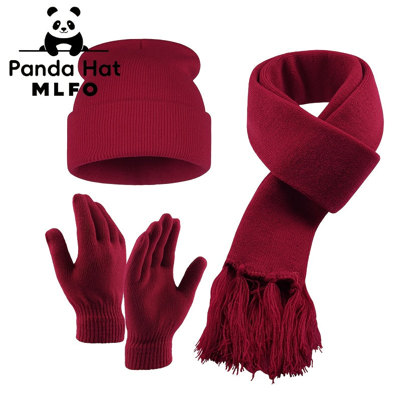 Ensemble Hiver 3 Pièces Bonnet Gants Écharpe Tricotés Confort Léger Acrylique 100 Pourcent Isolation Chaude MLFO by LSDLBoutique.ch