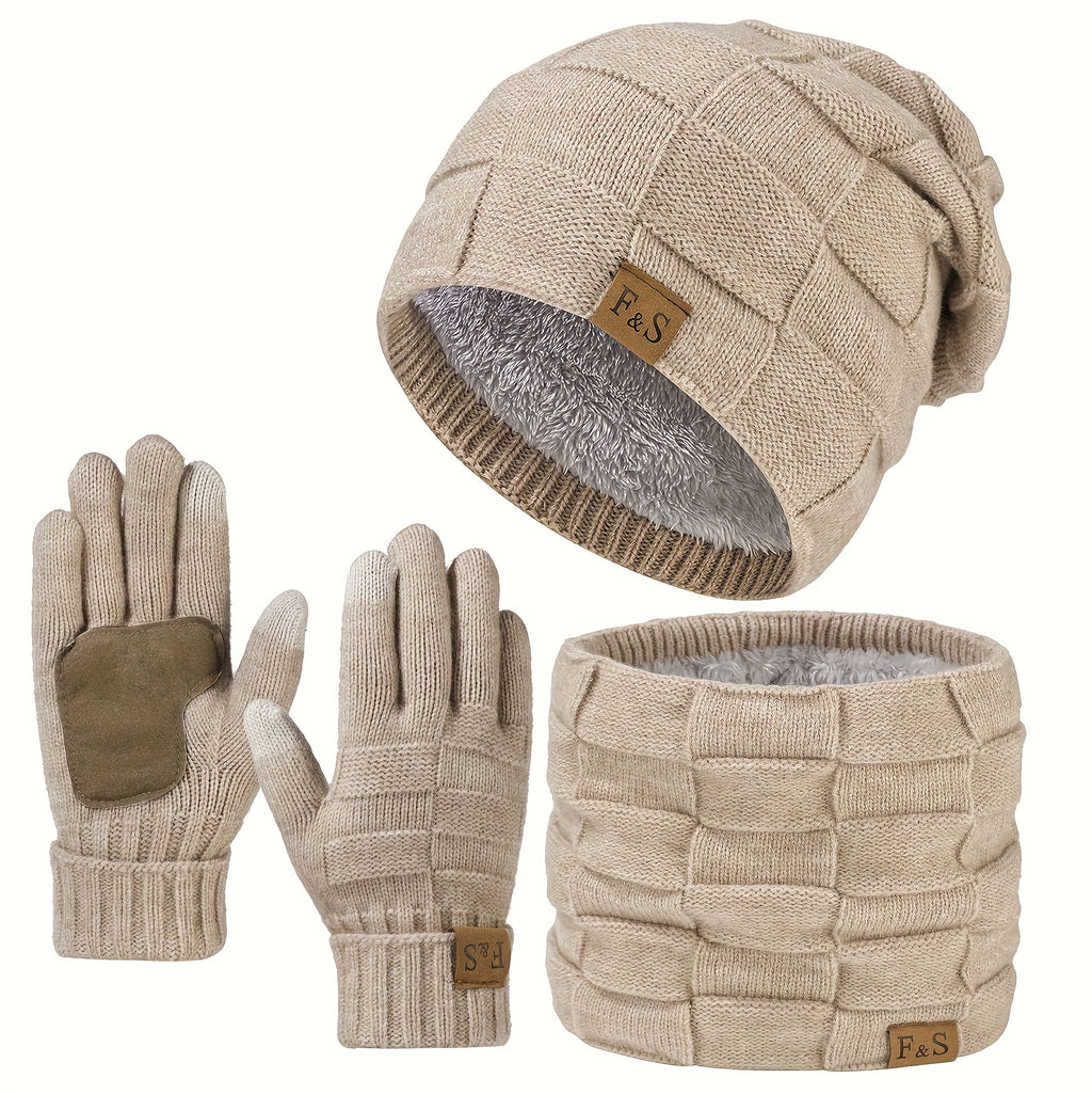 Ensemble Hiver Unisexe 3 Pièces Bonnet Écharpe Gants Chauds Léger et Confortable en Tissu Tricoté Extensible by LSDLBoutique.ch