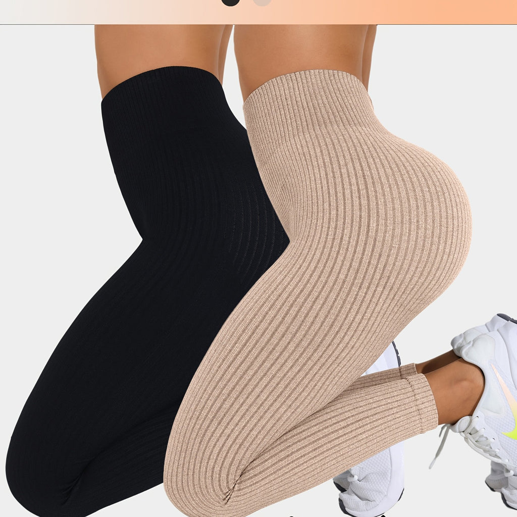 Lot De 2 Leggings Femme Taille Haute Côtelés Confort Stretch Respirants Idéal Yoga Et Fitness by LSDLBoutique.ch