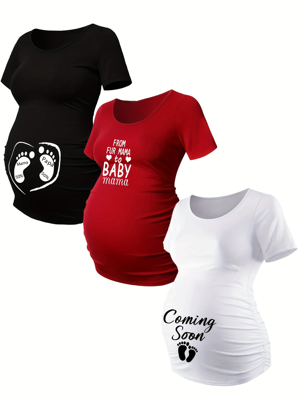 Lot De 3 T Shirts Grossesse Femme Motif Empreintes Stretch Col Rond Confort Et Liberté De Mouvement by LSDLBoutique.ch