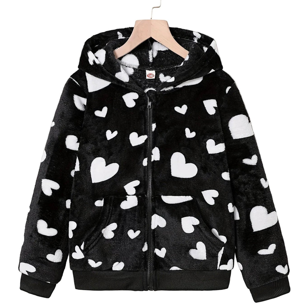 Cardigan À Capuche Zippé Imprimé Cœur