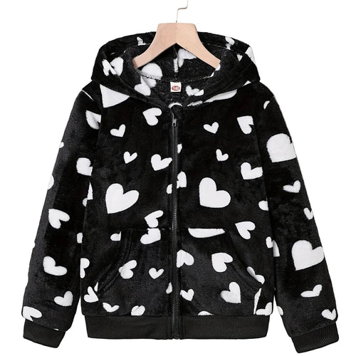 Cardigan À Capuche Zippé Imprimé Cœur