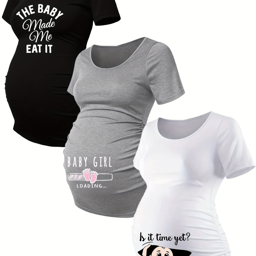Lot De 3 T Shirts Grossesse Femme Motif Empreintes Stretch Col Rond Confort Et Liberté De Mouvement by LSDLBoutique.ch