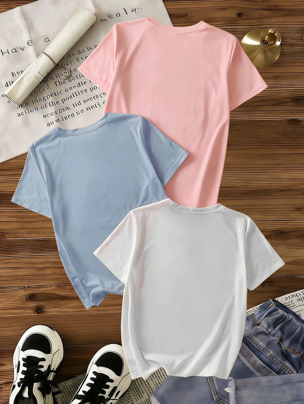 Lot de 3 T Shirts Fille Coeur Imprimé Léopard Noir Rose Blanc