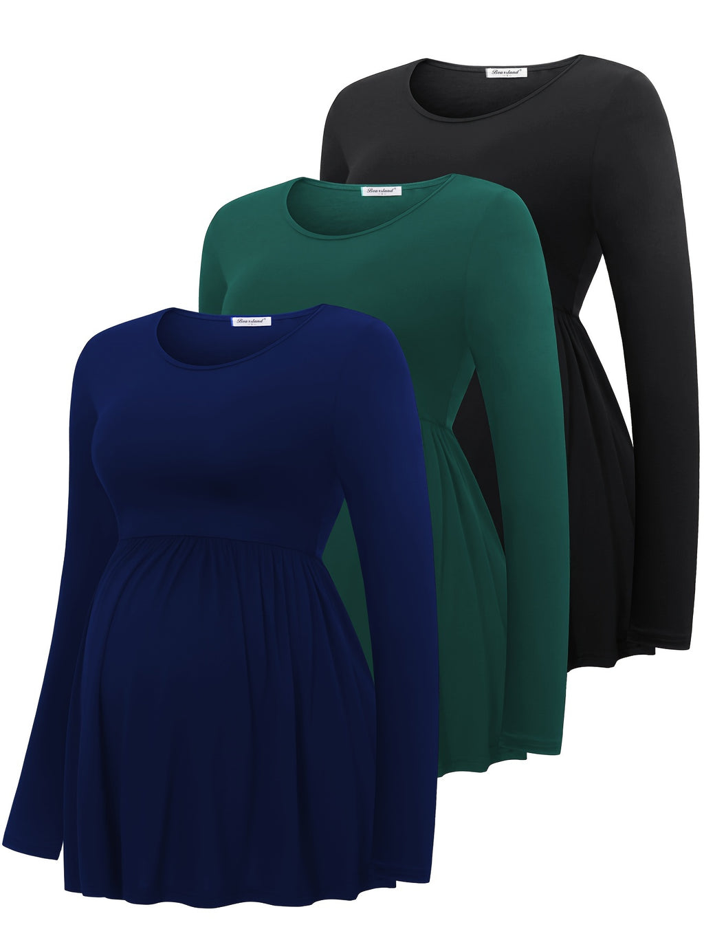 Lot de 3 T Shirts Grossesse Manches Longues Col Rond Tricot Fluide Bearsland Confort et Style by LSDLBoutique.ch