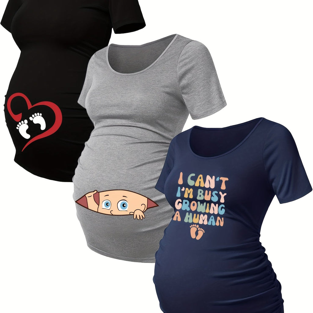 Lot De 3 T Shirts Grossesse Femme Motif Empreintes Stretch Col Rond Confort Et Liberté De Mouvement by LSDLBoutique.ch