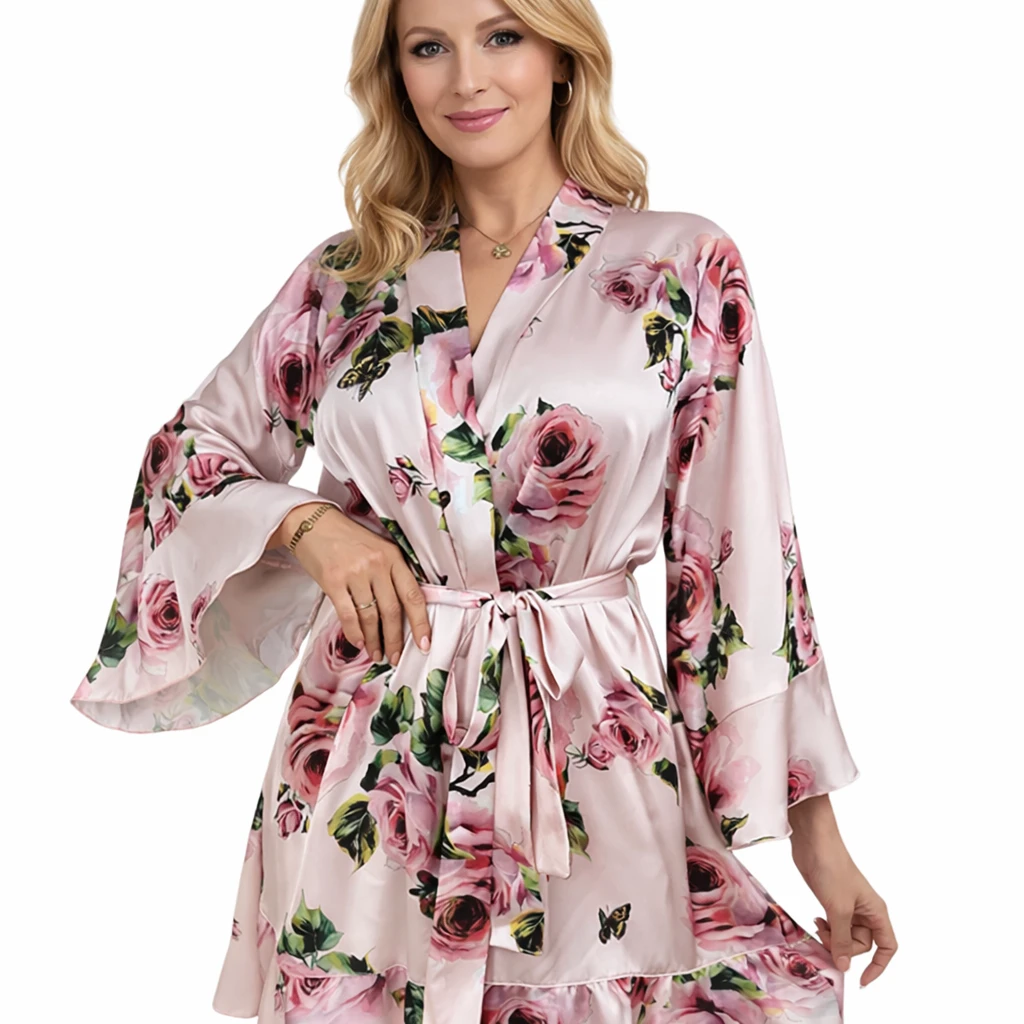Les Secrets de Léa – Robe kimono satin imprimé floral – Izumi