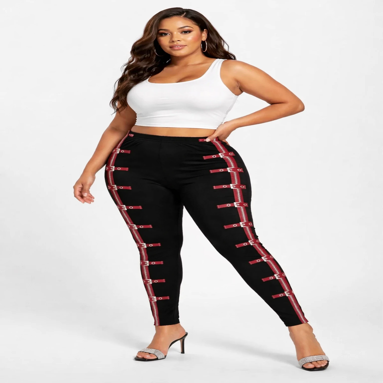 Legging Gothique Grande Taille 5XL Imprimé Boucles Zip 3D Rose Gal