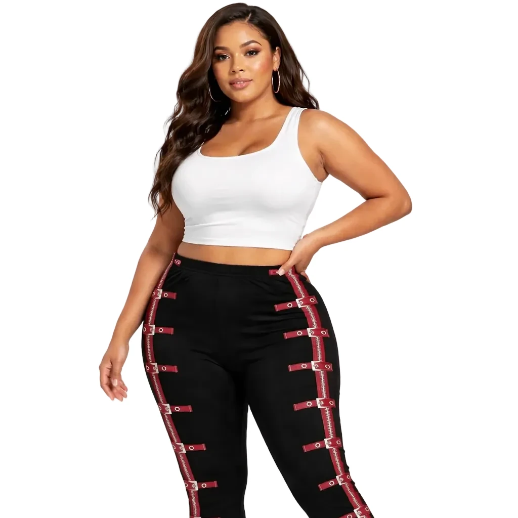 Gothic Leggings Plus Size 5XL Printed Buckles 3D Zip Pink Gal