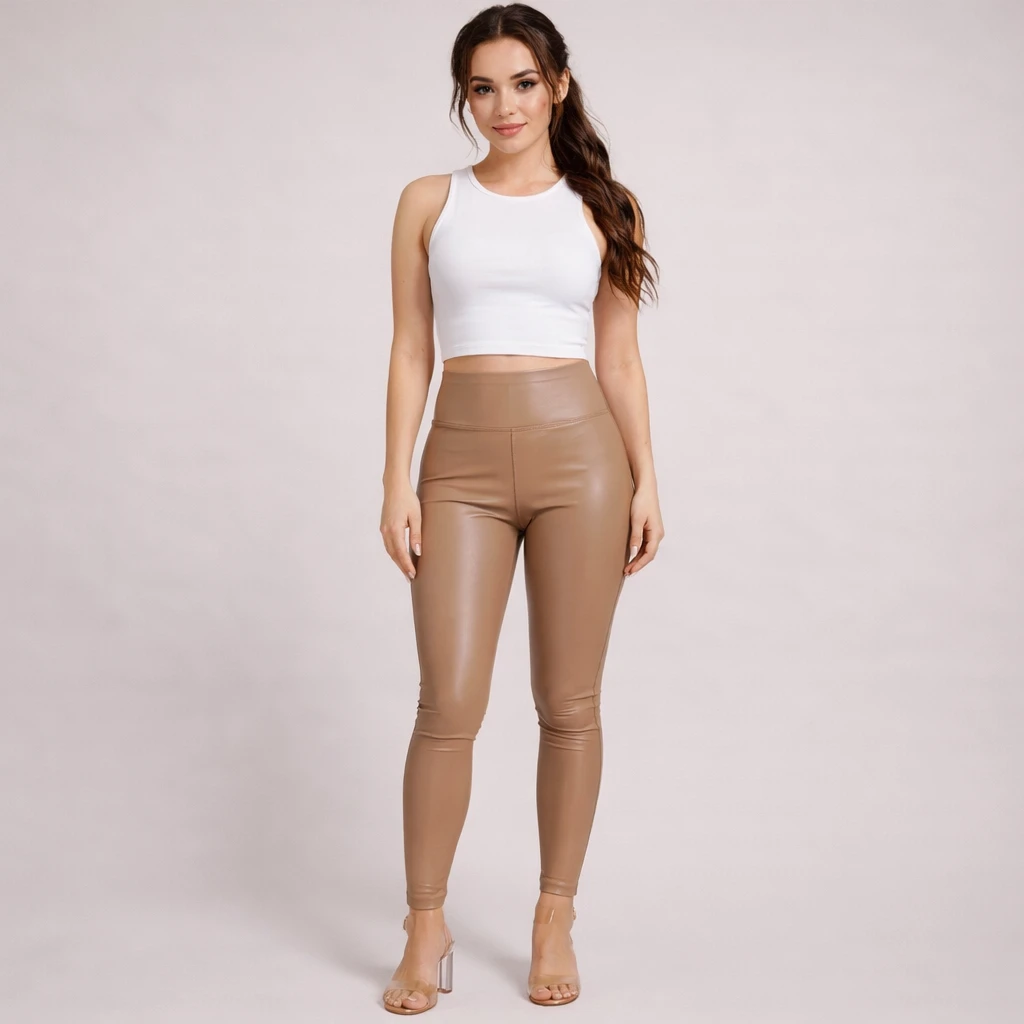 Leggings Cuir PU Noir Taille Haute Serpent