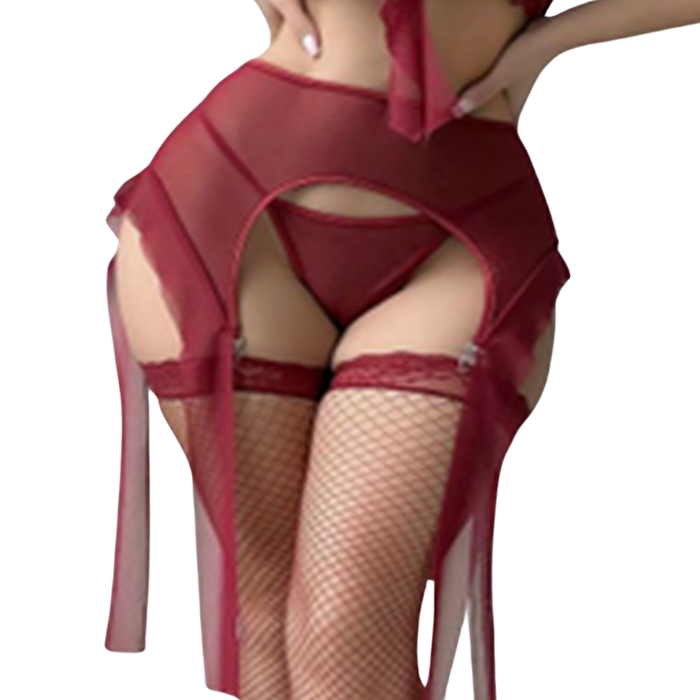 Les Secrets de Léa – Ensemble lingerie en tulle bordeaux trois pièces – Margaux