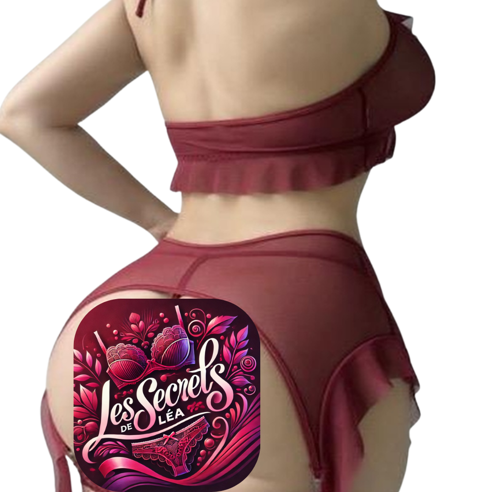 Les Secrets de Léa – Ensemble lingerie en tulle bordeaux trois pièces – Margaux