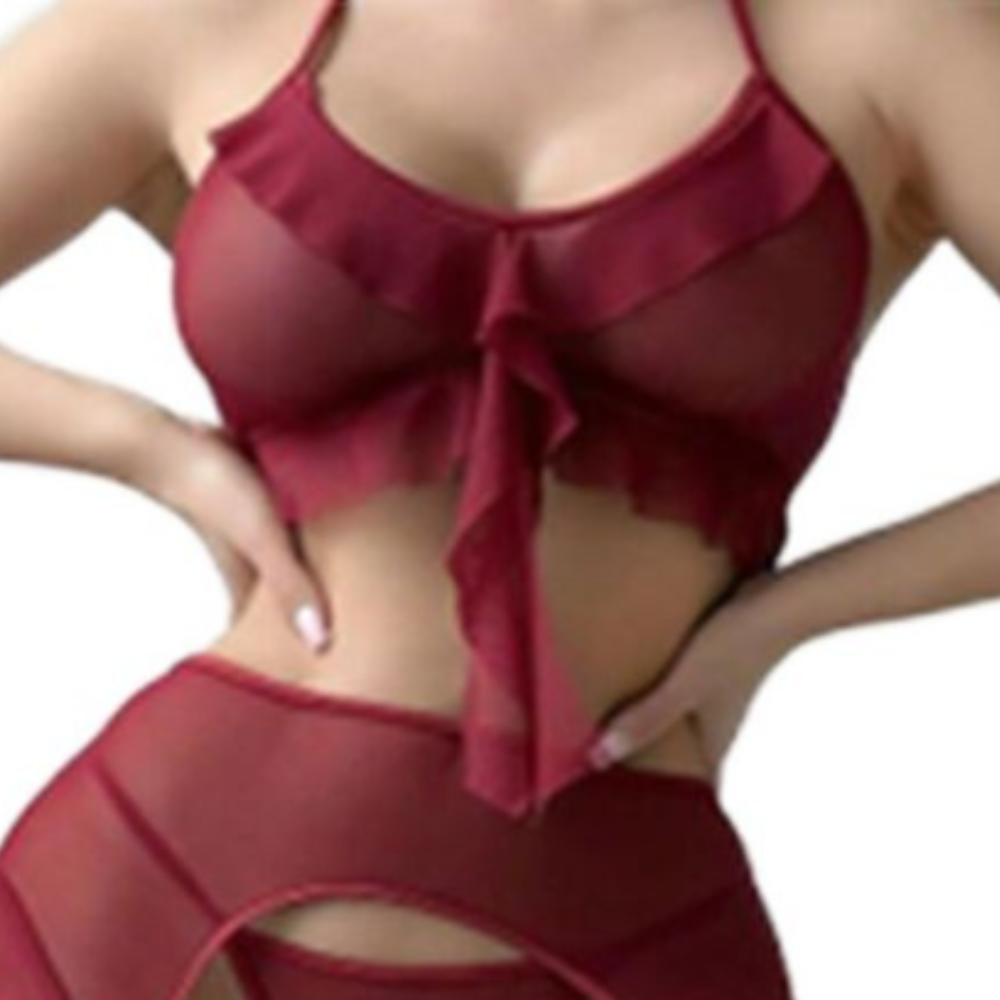 Les Secrets de Léa – Ensemble lingerie en tulle bordeaux trois pièces – Margaux