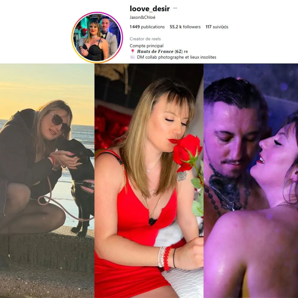 Montage présentant l’univers Instagram de Loove Désir avec des visuels lifestyle, sensualité élégante et moments de complicité.