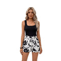 Ensemble deux pièces short et top sans manches imprimé floral noir et blanc – LSDLBoutique