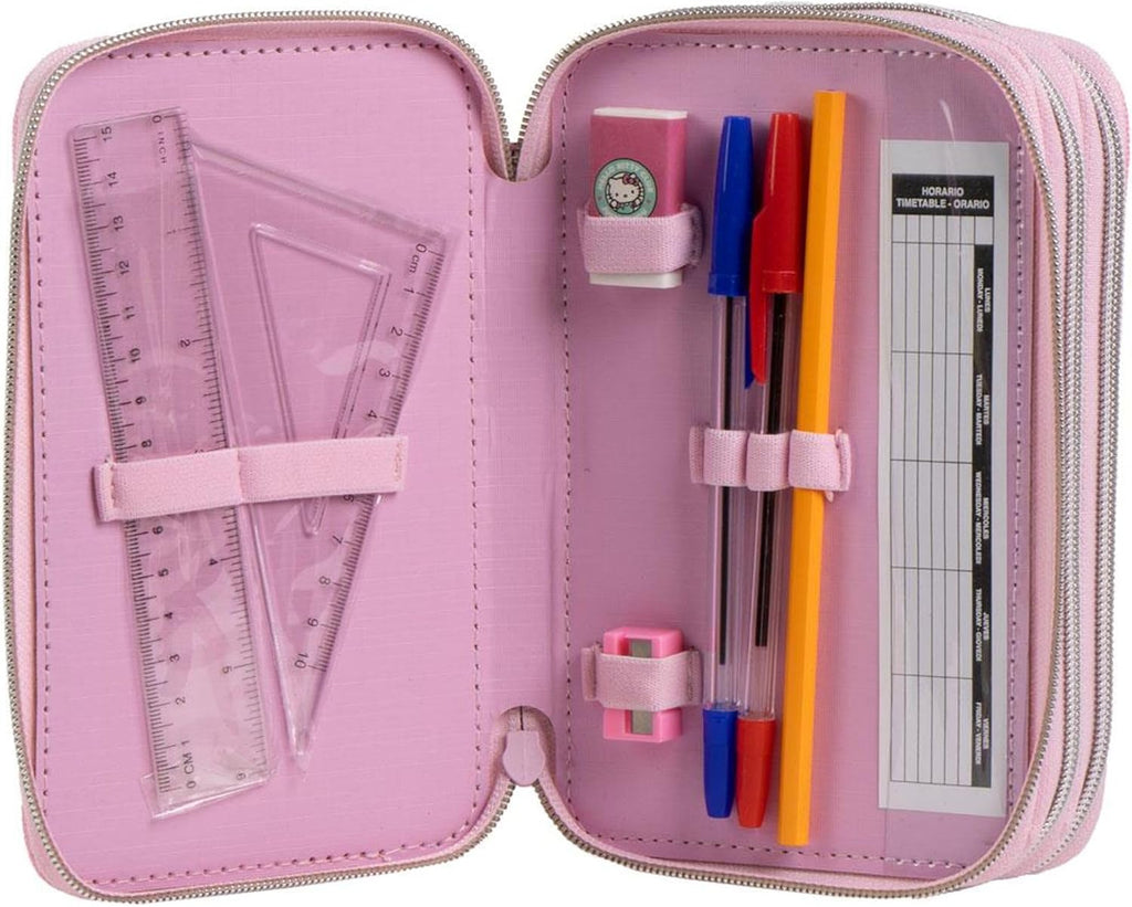 CERDÁ LIFE'S LITTLE MOMENTS Trousse avec Accessoires Giotto Hello Kitty avec marqueurs, Crayons et stylos | Trousse Triple pour Enfant avec Motif Sanrio, Hello Kitty, 12.5x6.5x19.5 cm, Licence