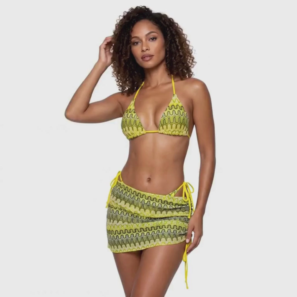 Bikini trois pièces motif géométrique – Sweety