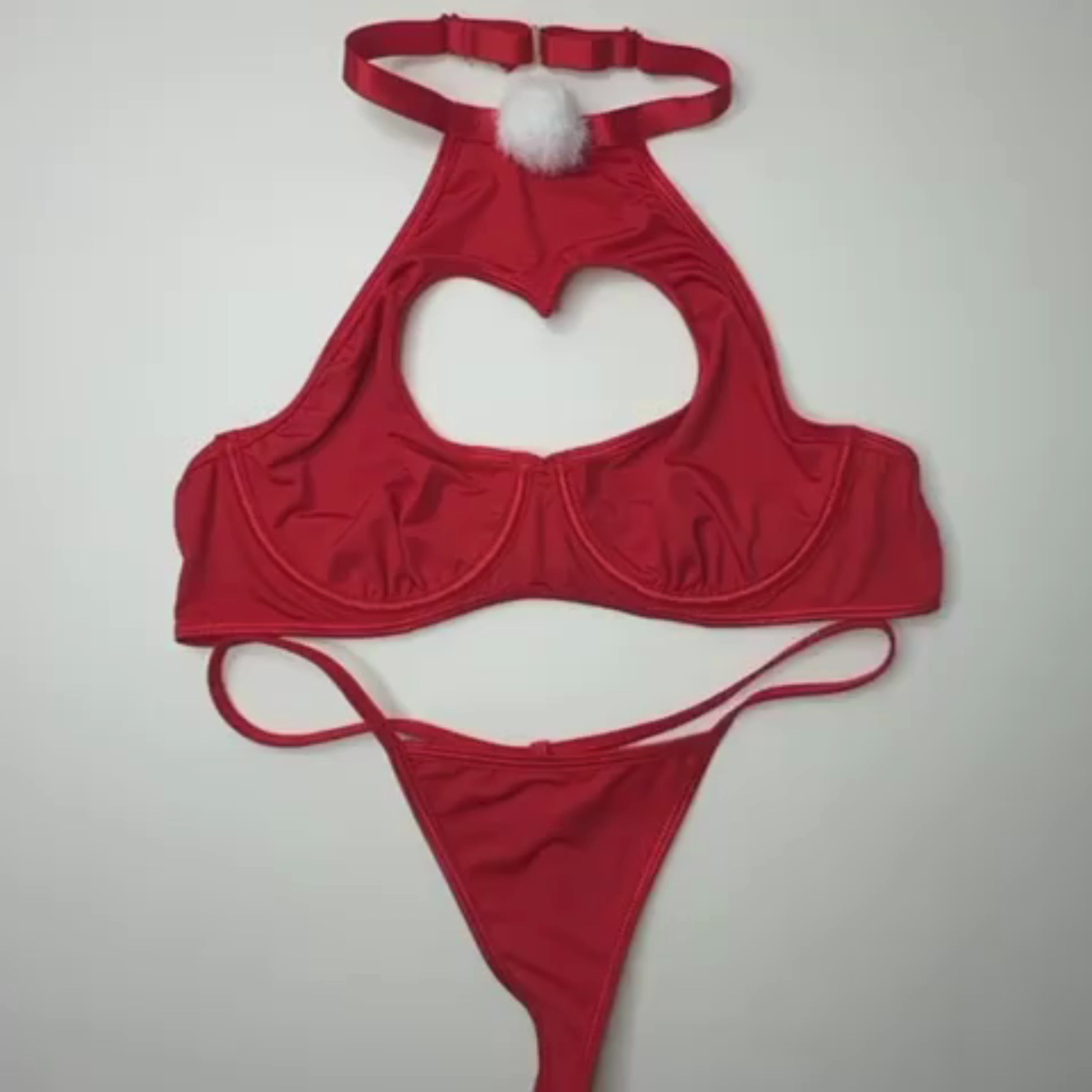 Alessandra 4-Piece Set Red Lace Heart Cutout