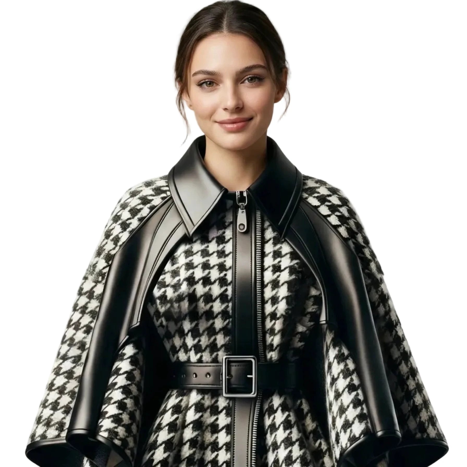 Veste Femme Pied-De-Poule Cape Asymétrique
